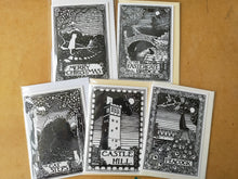 Load image into Gallery viewer, Black and White A6 greetings cards- set of 5 (five)