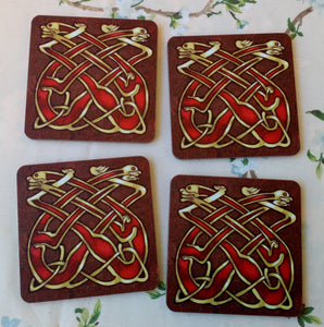 Celtic coasters- two Celtic dogs set of 4 (four)