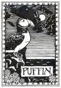 Gothic Puffin- A6 laminated post card