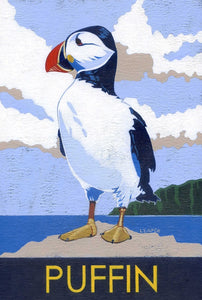 Holiday Puffin- 5 inch by 7 inch mounted portrait print