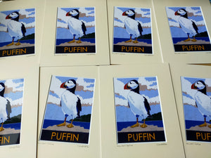 Holiday Puffin- 5 inch by 7 inch mounted portrait print