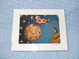 The Cow, the Cat and The Moon- 8 inch by 6 inch mounted landscape print